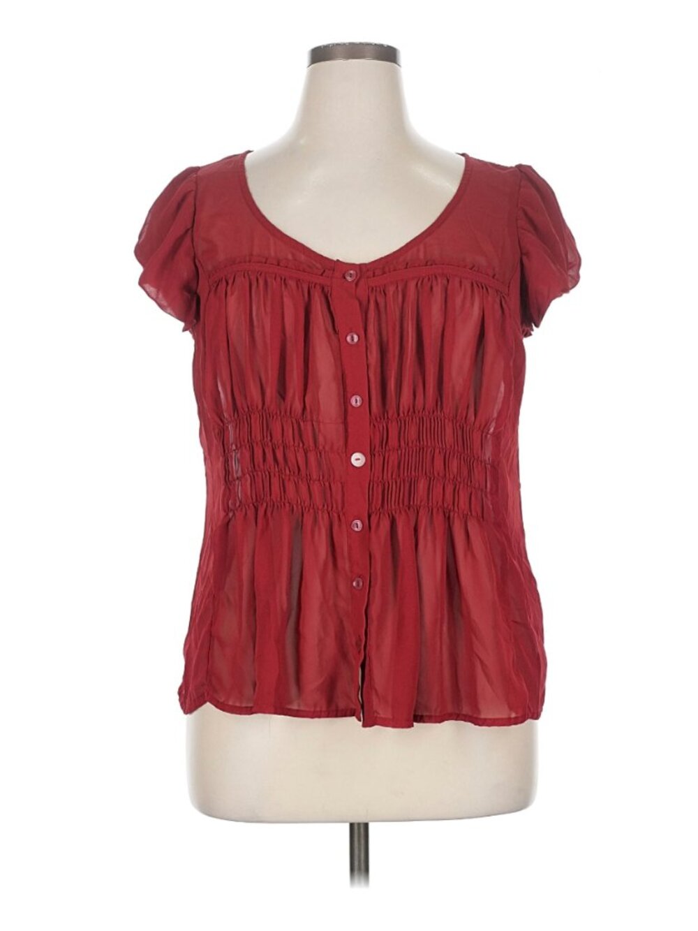 Worthington Women's Semi-Sheer, Short-Sleeve Button-Front Blouse In Size XL